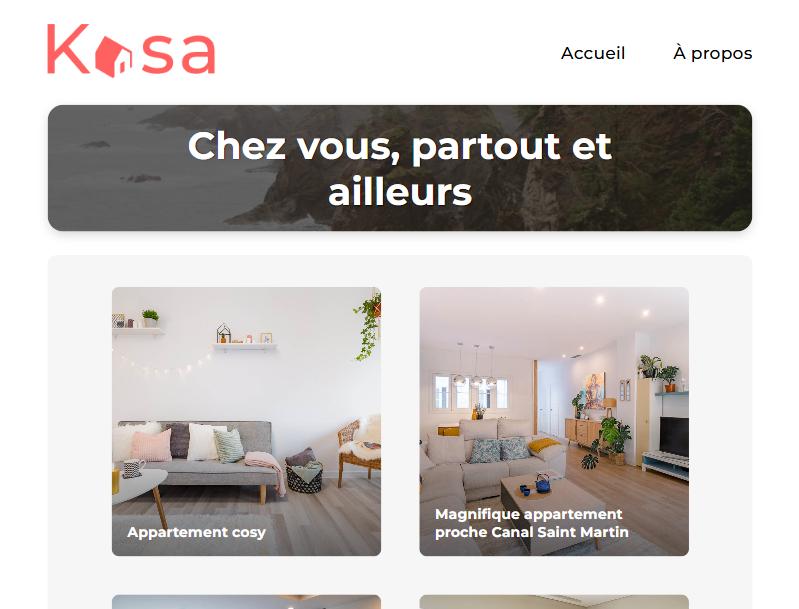 Page d'accueil de Kasa, plateforme de location immobilière