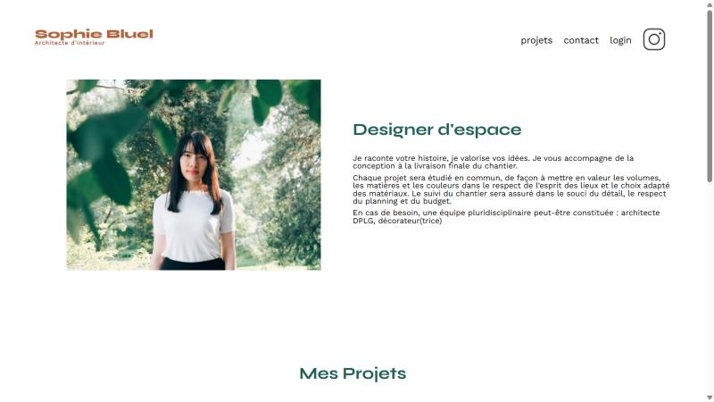 Page d'accueil du site vitrine de Sophie Bluel, architecte d'intérieur